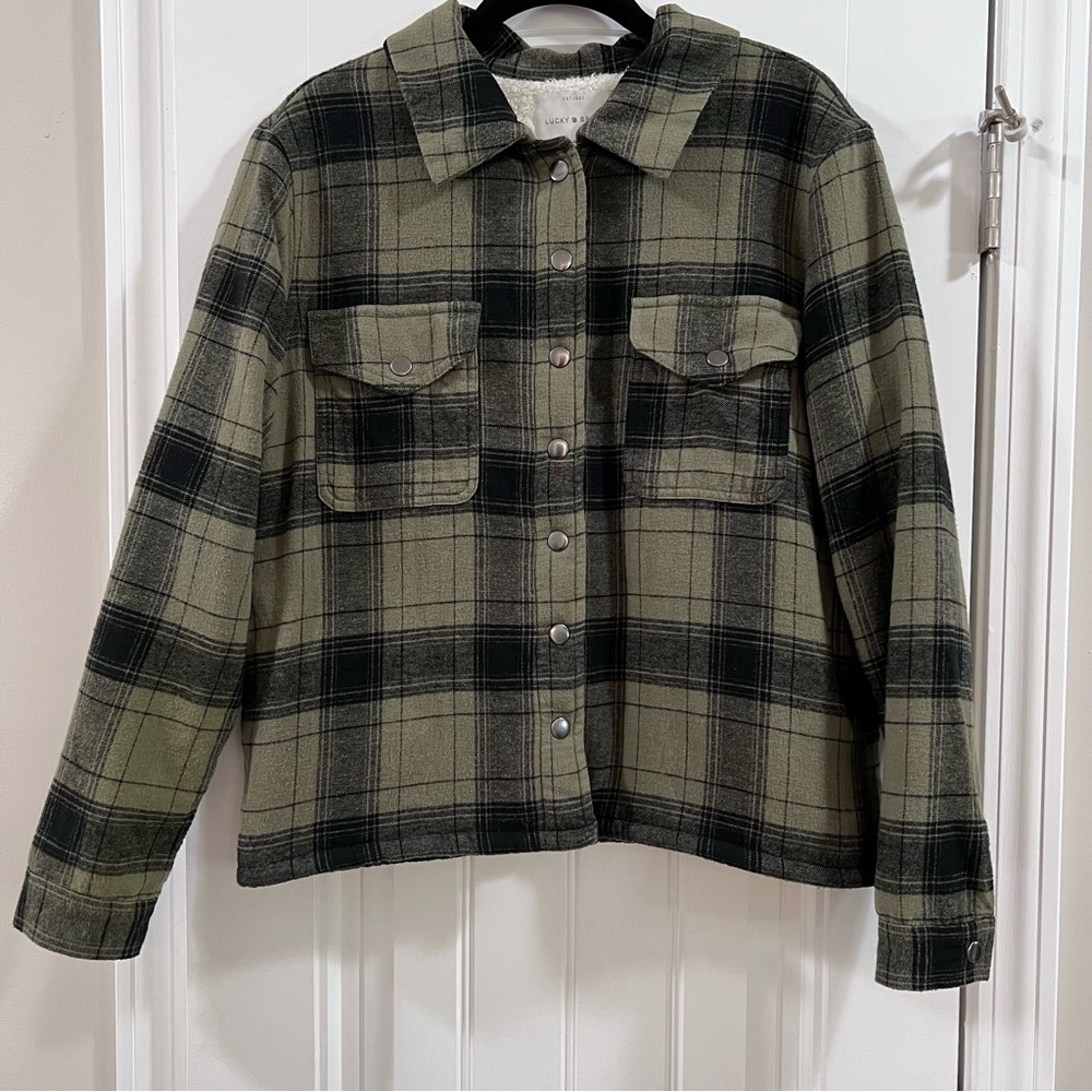Lucky Brand Snap front fleece lined jacket size medium women’s plaid